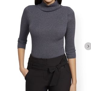 NY&C Button-Accent Metallic Grey Turtleneck